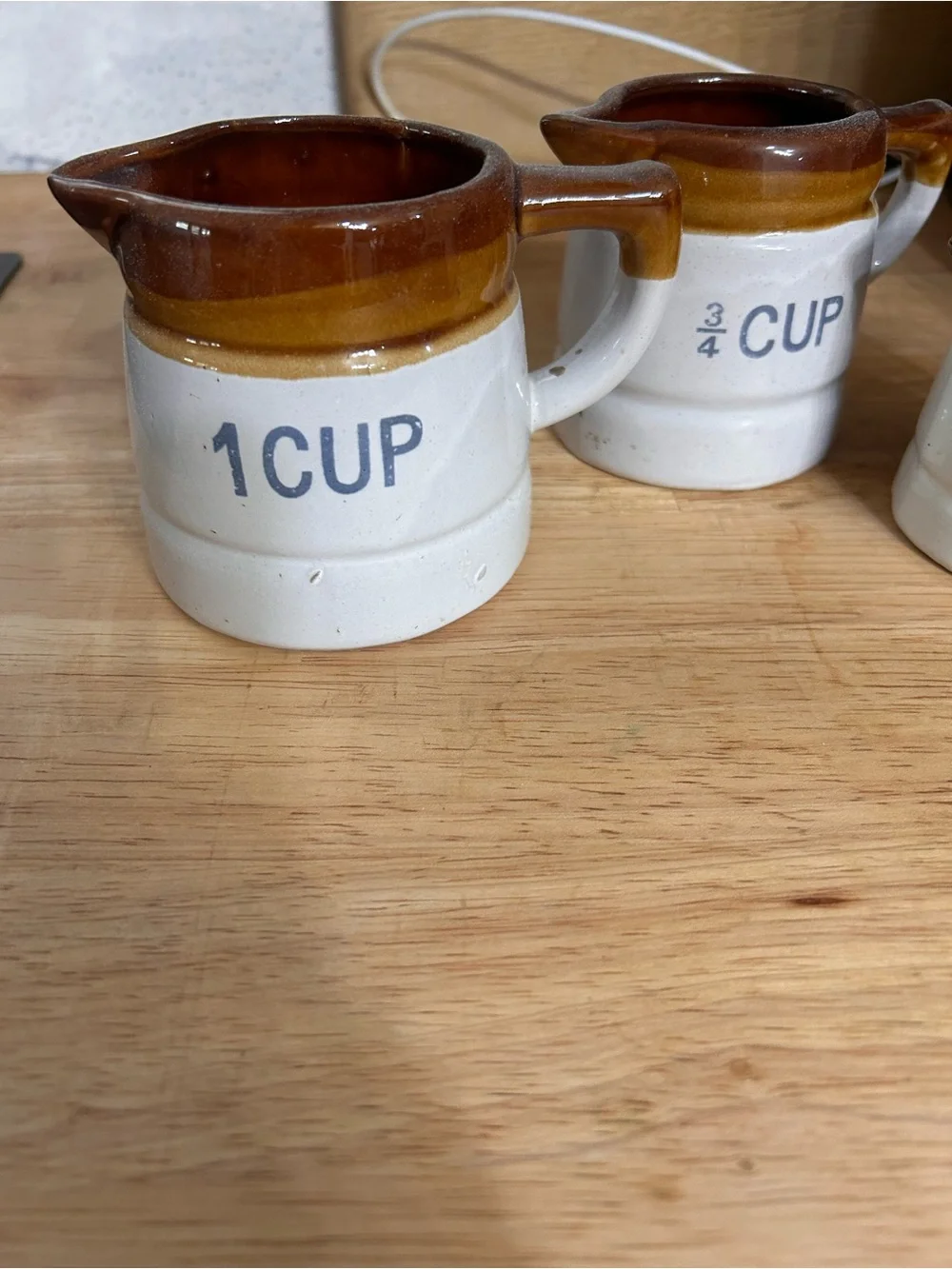 Vintage glazed stone wear measuring cups farmhouse primitive kitchen